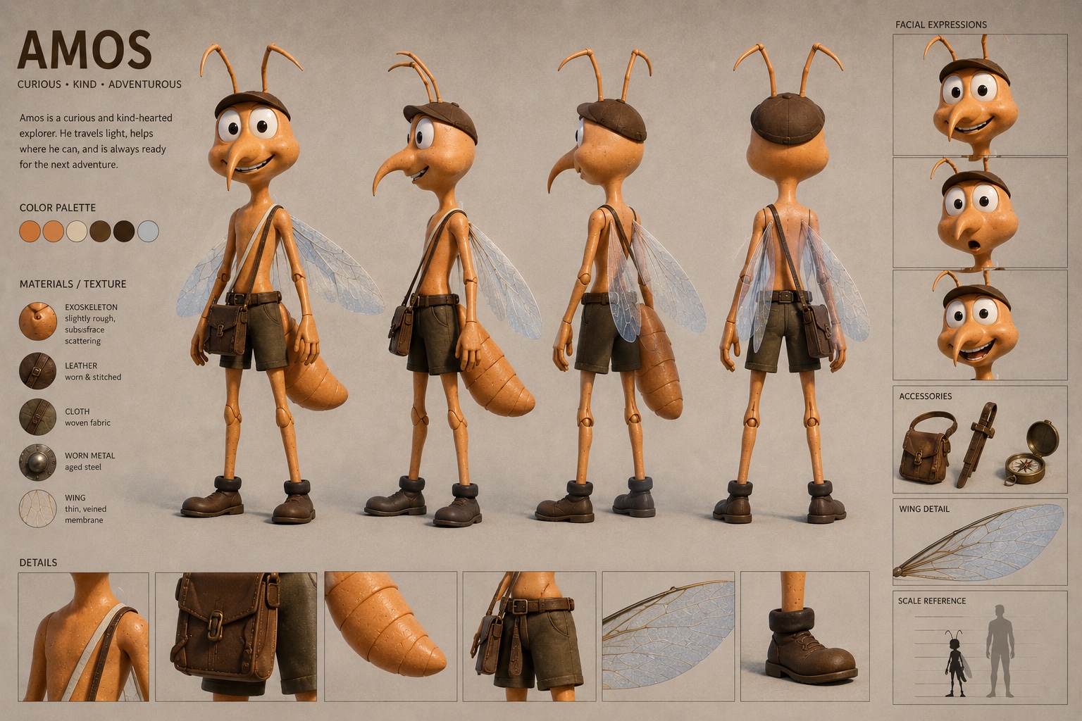 Amos character design sheet
