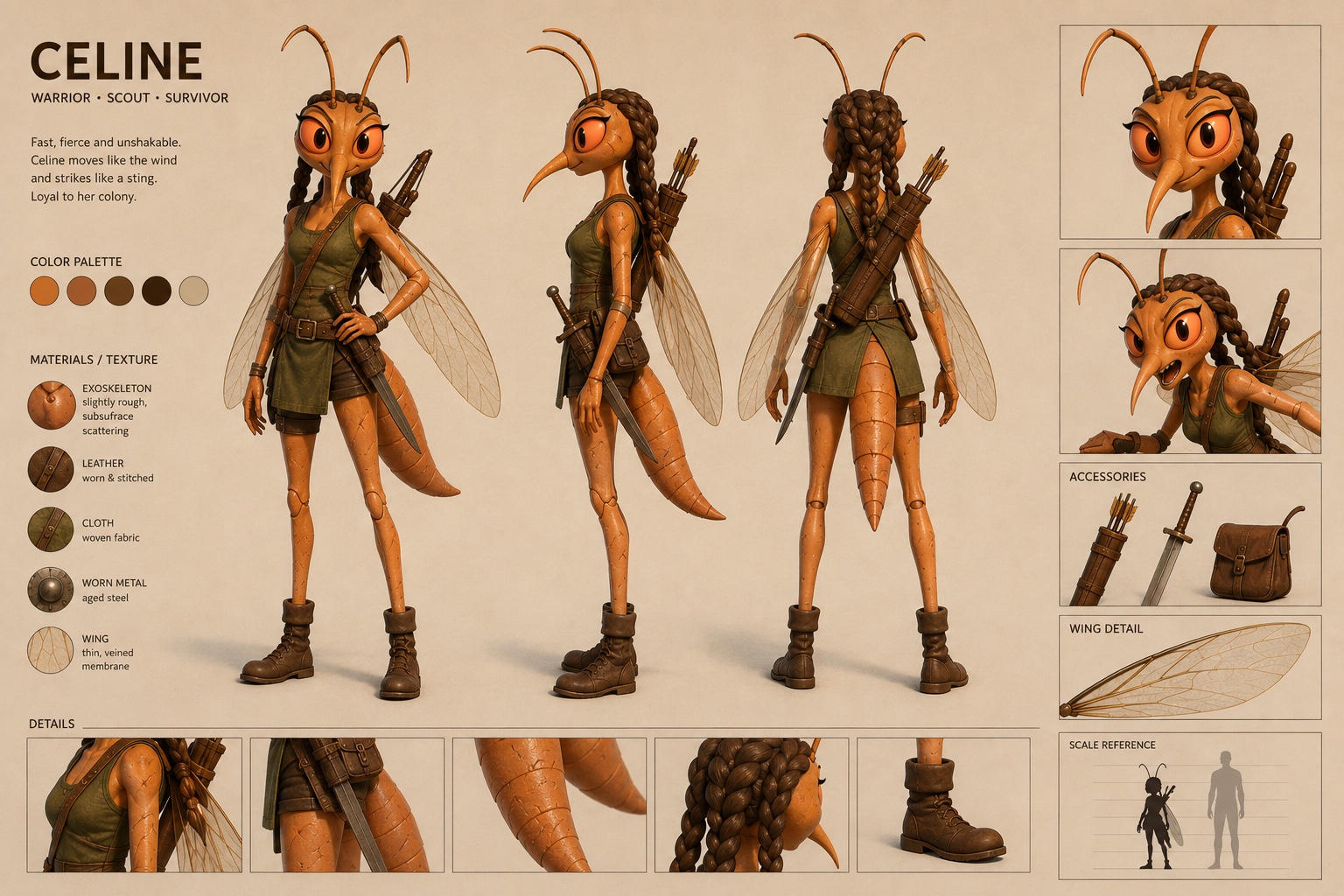 Celine character design sheet