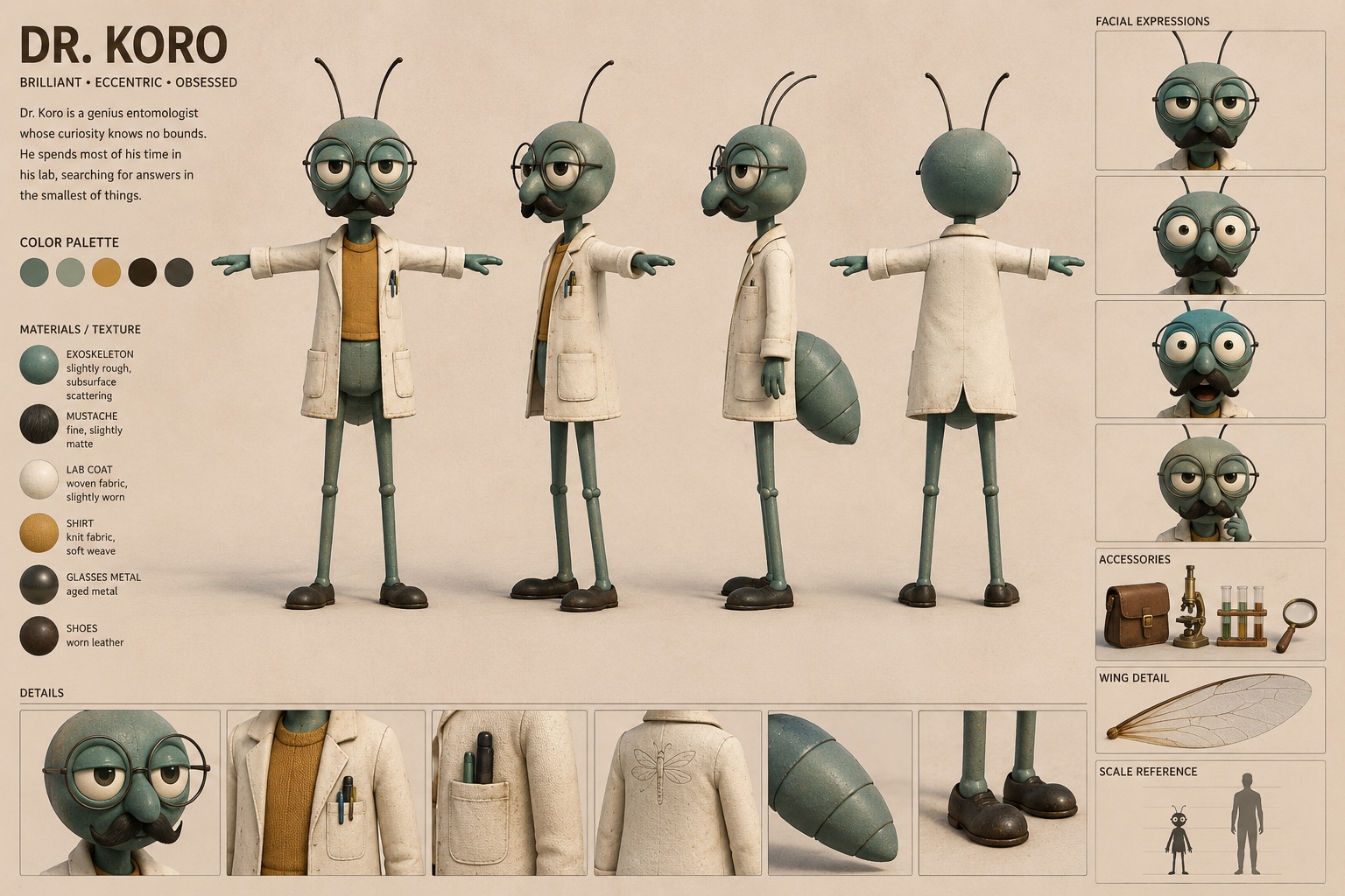 Dr. Koro character design sheet
