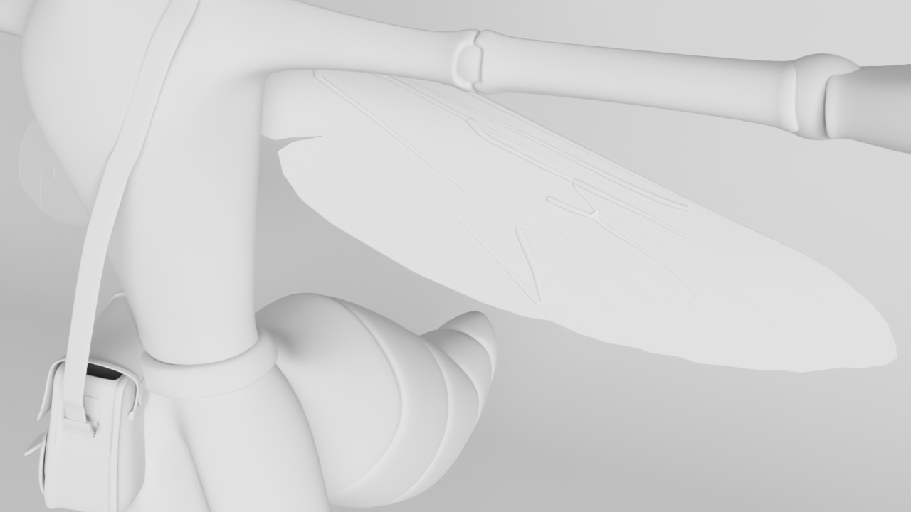 Early Amos Kito 3D prototype: Wing, abdomen & satchel