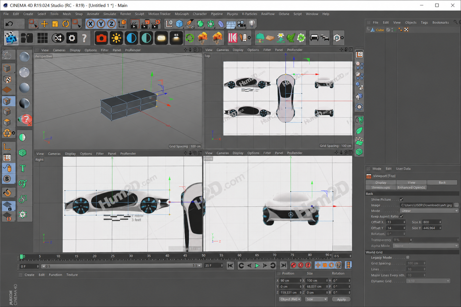 Cinema 4D modelling progress stage 1 for the Mercedes Vision AVTR study