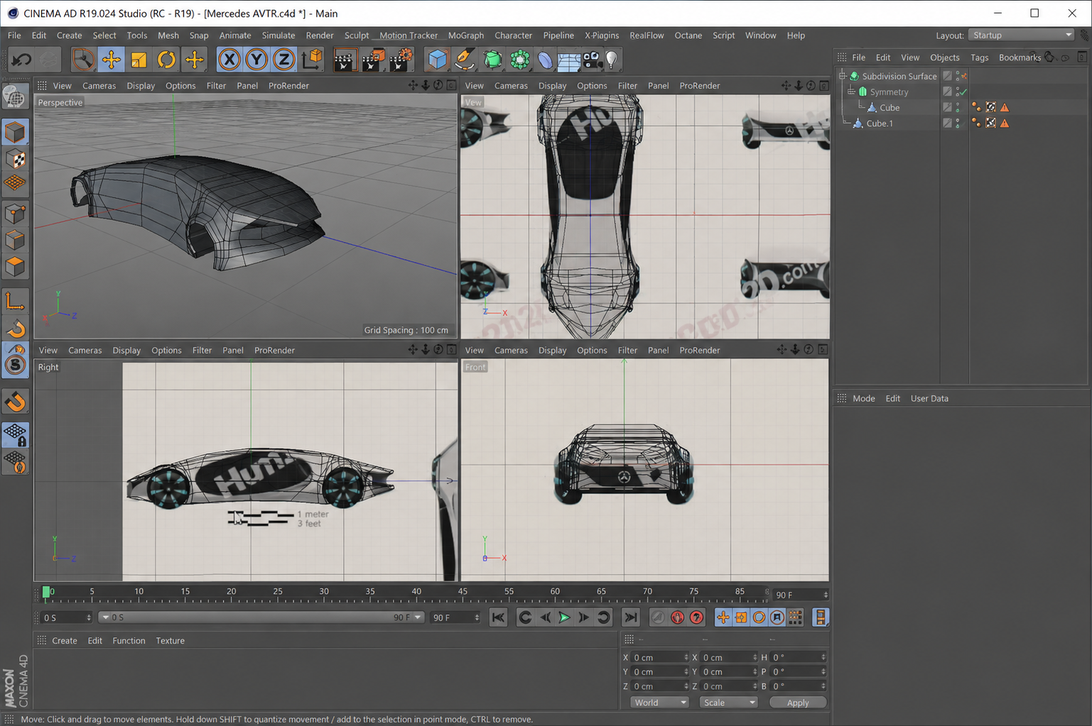 Cinema 4D modelling progress stage 2 for the Mercedes Vision AVTR study