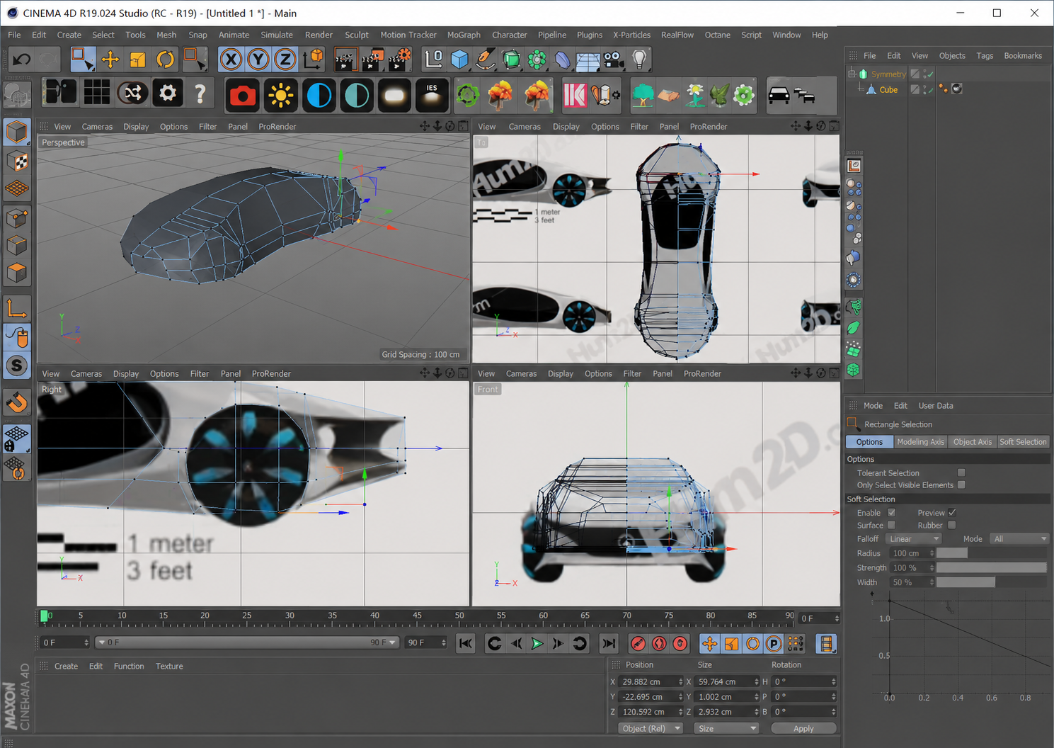 Cinema 4D modelling progress stage 3 for the Mercedes Vision AVTR study