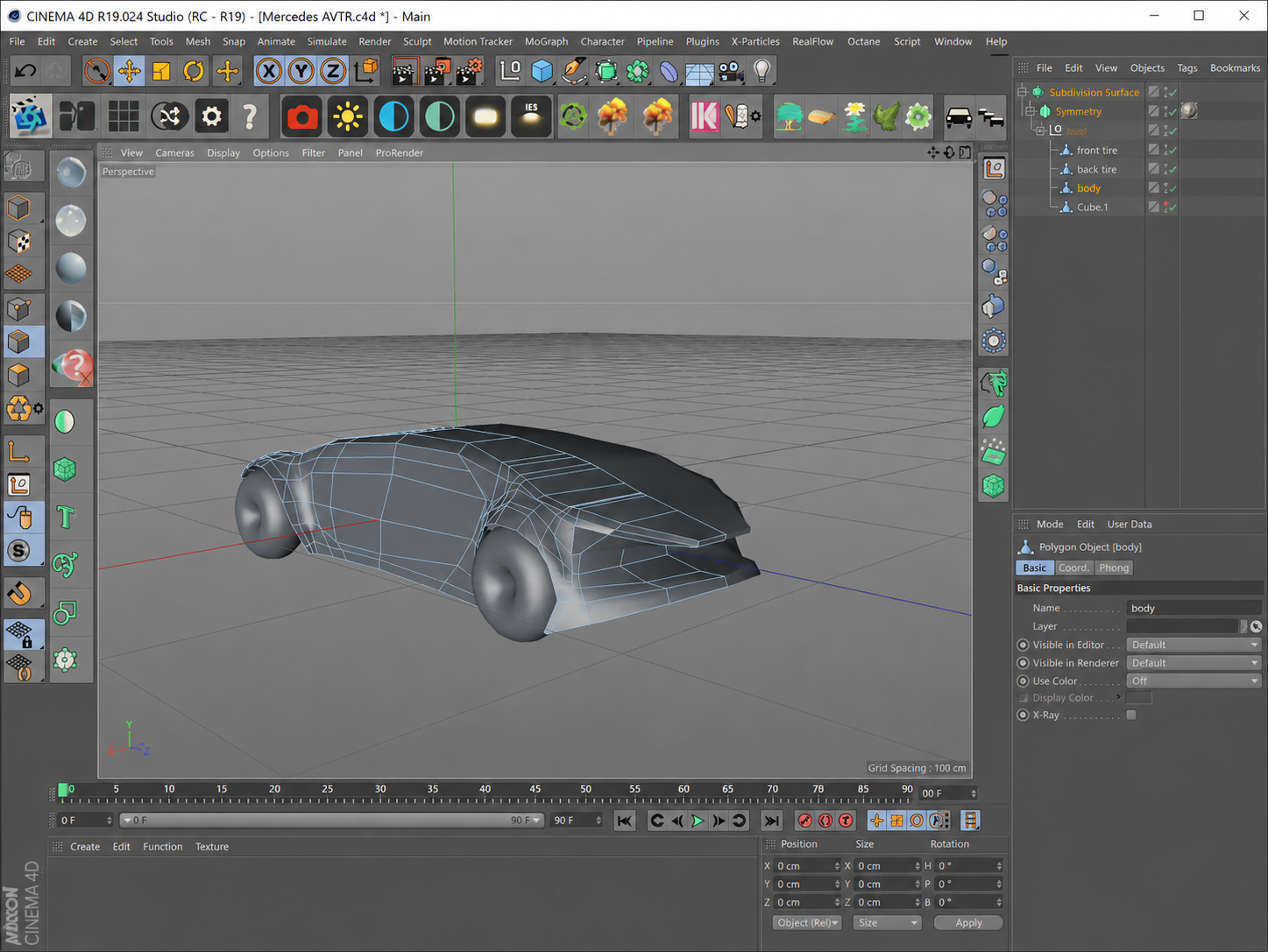 Cinema 4D modelling progress stage 4 for the Mercedes Vision AVTR study