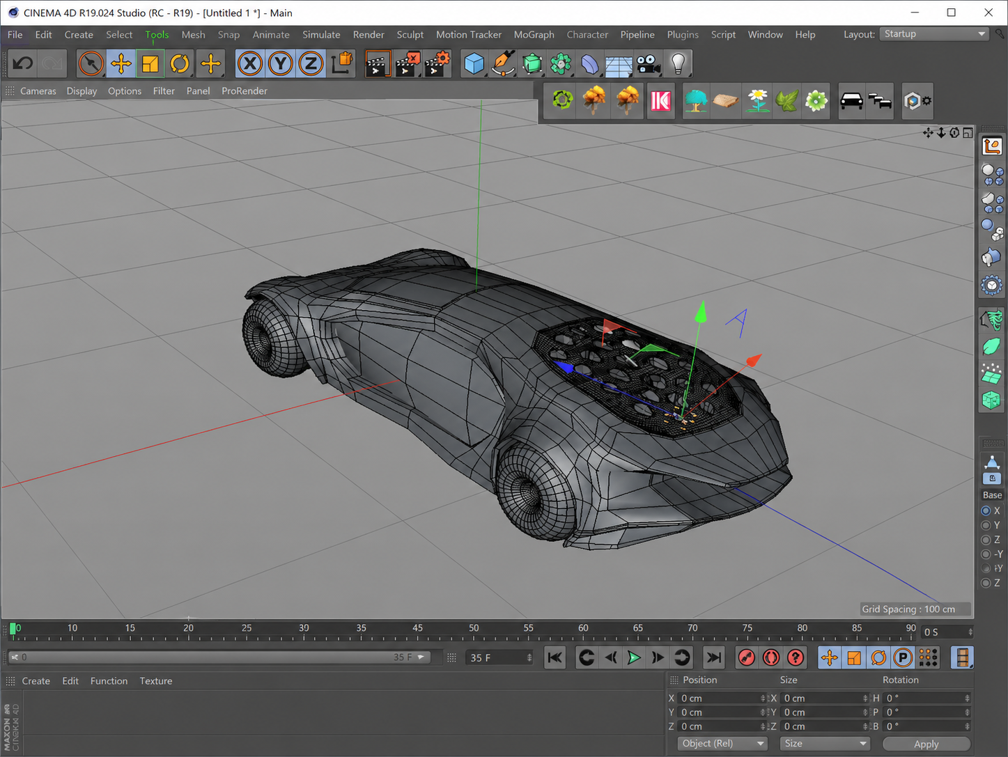Cinema 4D modelling progress stage 5 for the Mercedes Vision AVTR study