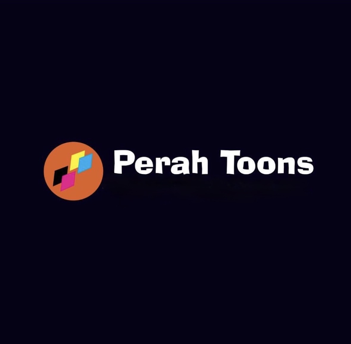Original Perah Toons logo with four coloured tiles inside an orange circle