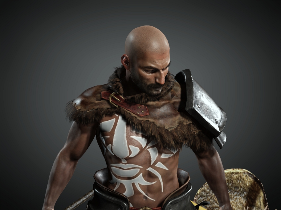 Tribal warrior torso and armour detail