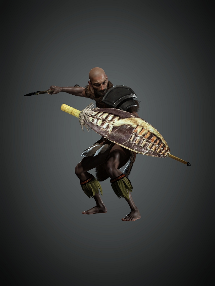 Tribal warrior in a defensive action pose